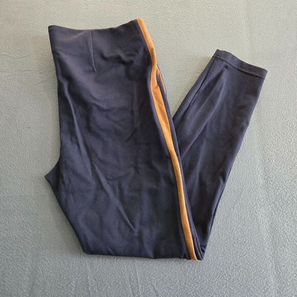 Lauren Ralph Lauren L Viscose Ponte Suede Striped Slim Pull On Navy Pants - Picture 2 of 12